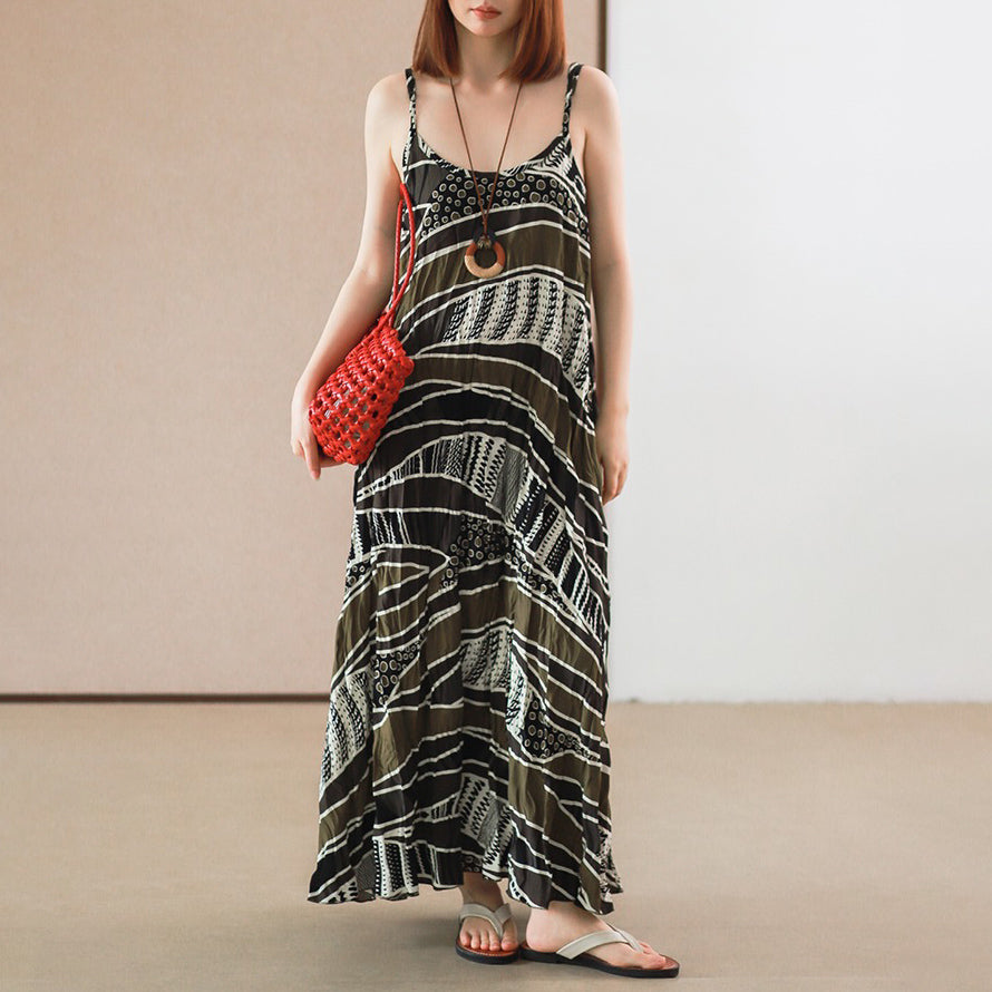 【ワンピース】トロピカルリゾート風 ゆったり花柄 ノースリーブロングワンピース【SHシリーズ】