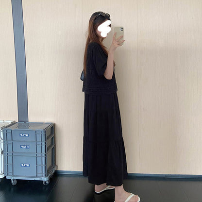 【ワンピース】切替デザインワンピース レディース 夏 半袖 ロング丈 シンプル 上品カジュアル リラックスコーデ【JZシリーズ】