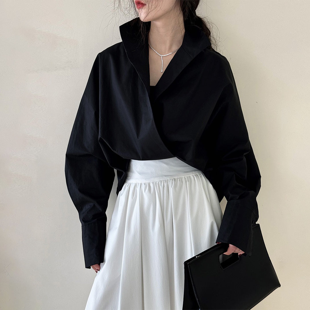 [上衣] 春秋款V領時尚蝙蝠袖襯衫[SN系列]