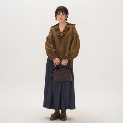 【トップス】レトロ文芸チェックシャツ レディース 秋新作 フリルVネック デザイン感 ゆったり長袖 着痩せトップス【JZシリーズ】