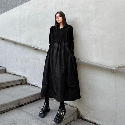 【ワンピース】ドローストリング付き ゆったりとした 春 秋 冬 切り替え 長袖 ワンピース 【AHシリーズ】