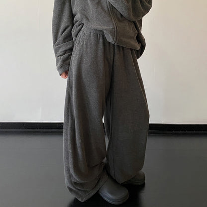 【セットアップ】【単品注文】オールドマネー風 ニットパーカージャケット＆パンツ ゆったり 裏起毛 上下セット 春秋【FCシリーズ】