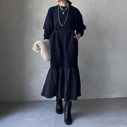 【ワンピース】春 秋 冬 万能 レイヤード ウエストマーク 長袖ワンピース 【JZシリーズ】