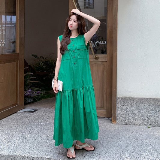 【ワンピース】ミントグリーン ノースリーブ ギャザー ワンピース 森ガール風 シャツワンピース 夏【JZシリーズ】