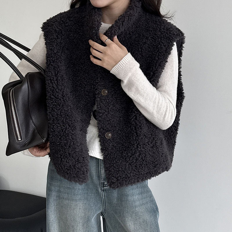 【トップス】秋冬 ノースリーブベスト レディース 秋冬 ウール×スエード フェイクファーベスト【JZシリーズ】