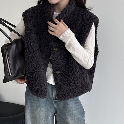 【トップス】秋冬 ノースリーブベスト レディース 秋冬 ウール×スエード フェイクファーベスト【JZシリーズ】