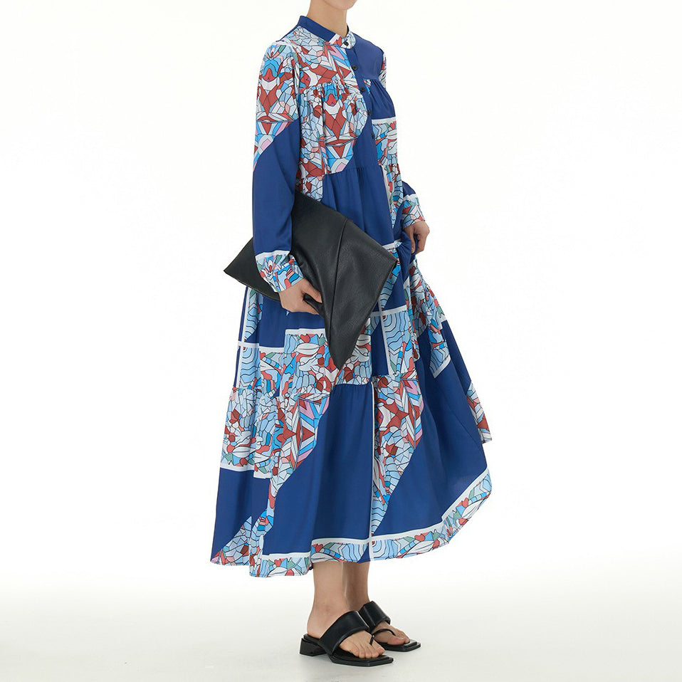 【ワンピース】民族風 ティアードワンピース 長袖 春新作 大きいサイズ レディース ゆったり 体型カバー ロングワンピース【SHシリーズ】