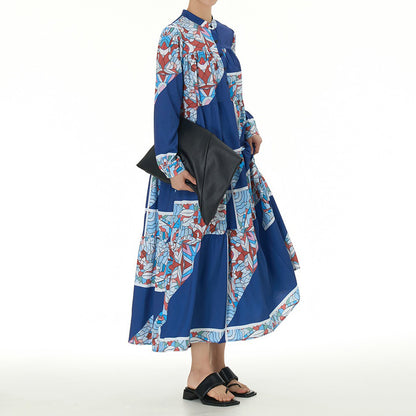 【ワンピース】民族風 ティアードワンピース 長袖 春新作 大きいサイズ レディース ゆったり 体型カバー ロングワンピース【SHシリーズ】