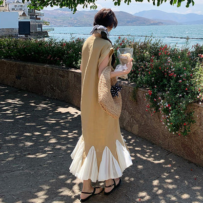 【ワンピース】大人可愛いコットンリネンマーメイド ノースリーブワンピース ゆったり高見えシルエット【JZシリーズ】