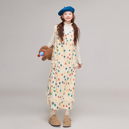 【ワンピース】秋冬 ゆったり可愛い ドット柄 サロペットワンピース レディース Aラインデザイン ノースリーブワンピース【JZシリーズ】【SHシリーズ】