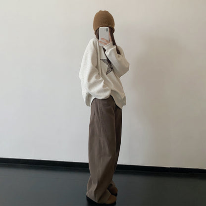 【トップス】裏起毛・厚手 ヒョウ柄スター パーカー ヴィンテージ風 ルーズ スウェット【FCシリーズ】