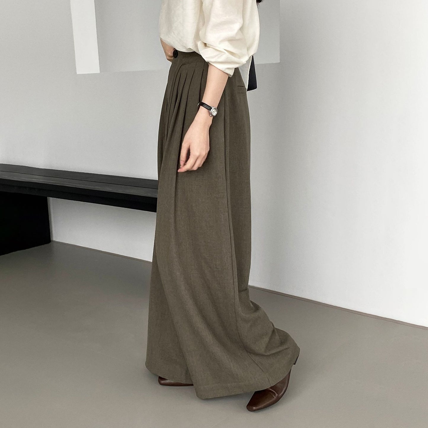 【ボトムス】 春秋 韓国風 ハイエンド プリーツ ワイドパンツ｜通勤にも最適な美脚ロングボトムス【JZシリーズ】【SNシリーズ】