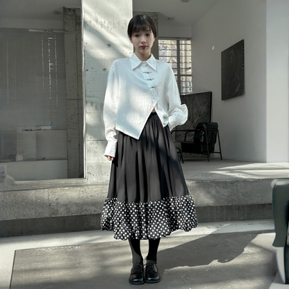 【ボトムス】春 秋 冬 ウエストゴム バルーン裾 ドット切り替え Aライン スカート 【AHシリーズ】