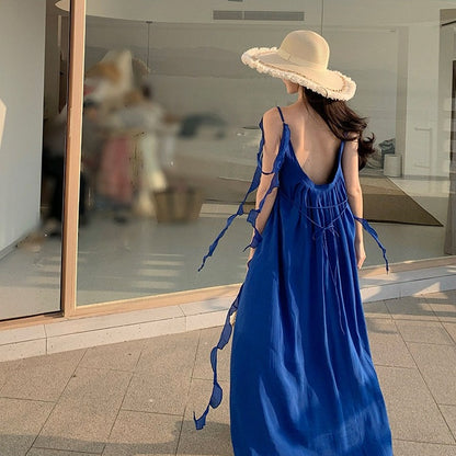 【ワンピース】ビーチリゾート ムード感 バックオープン  キャミソール  ワンピース【SHシリーズ】