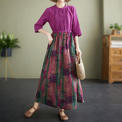 【ワンピース】レトロ 切替 ロング 半袖ワンピース レディース 配色 ローズレッド 大摆 ハイウエスト
【SHシリーズ】