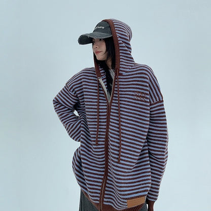 【アウター】春 秋 冬 ボーダー 厚手 フード付き ゆる感 ジャケット 【FCシリーズ】