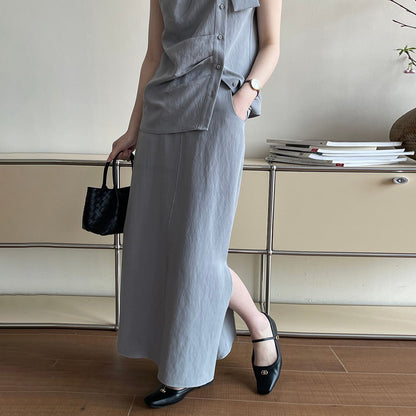 【下裝】【單筆訂單】夏季優雅無袖上衣+高腰半身裙2件套【JZ系列】 