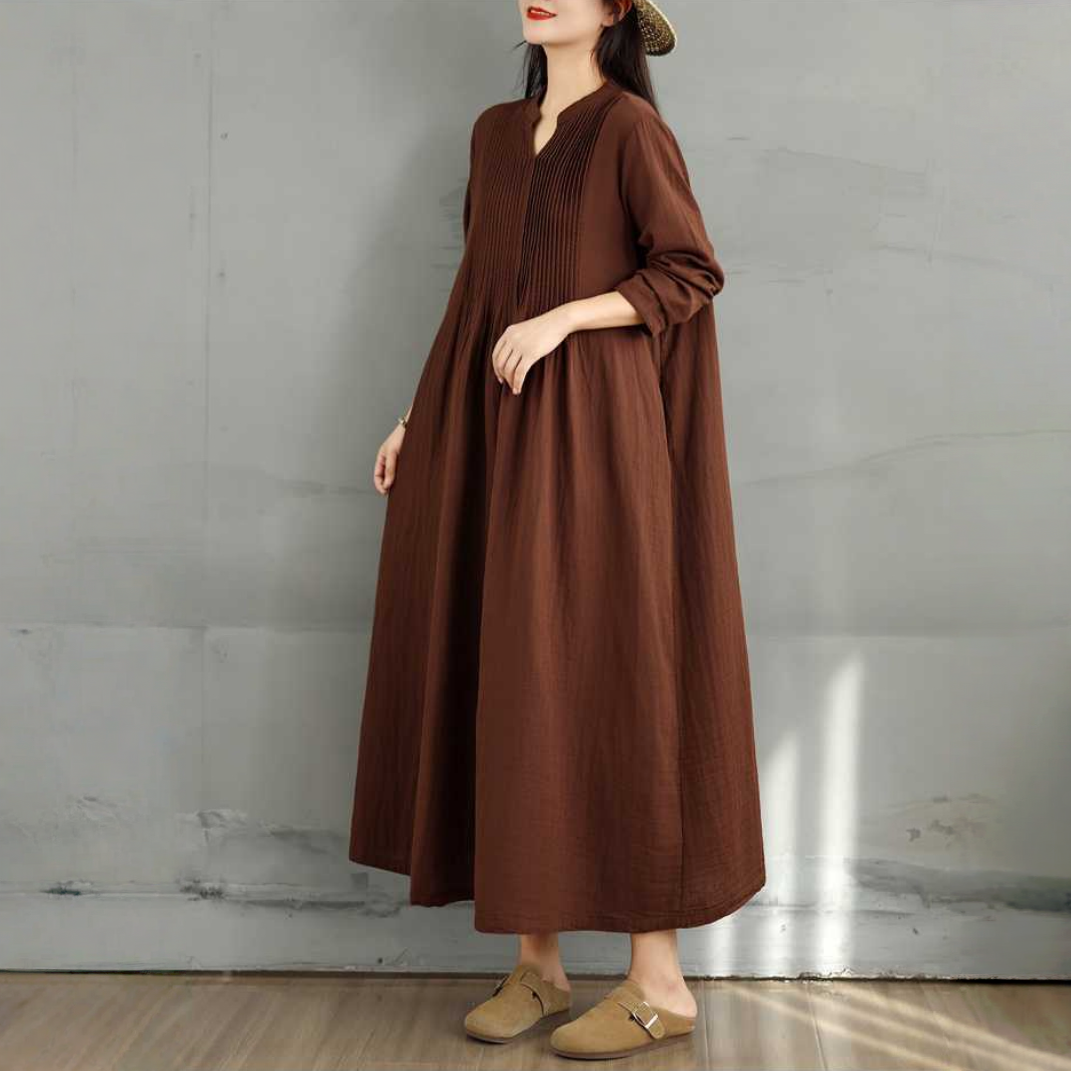 【ワンピース】春 秋 冬 二重ガーゼ レトロ風 フレア 長袖 ワンピース 【SHシリーズ】