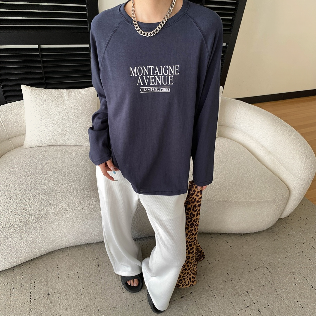 【トップス】リラックス感 ロゴプリント クルーネック 長袖Tシャツ 【JZシリーズ】