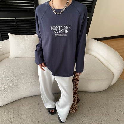 【トップス】リラックス感 ロゴプリント クルーネック 長袖Tシャツ 【JZシリーズ】