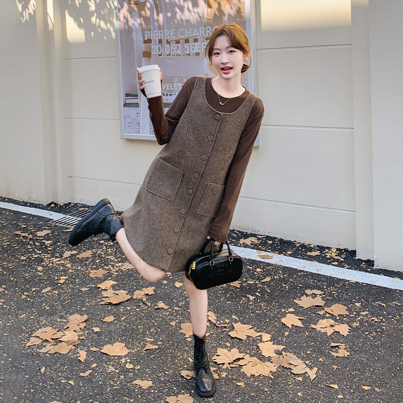 2点セット！【セットアップ】メラード ノースリーブ ウールワンピース レディース 秋冬新作 高級感 インナーワンピース【JZシリーズ】