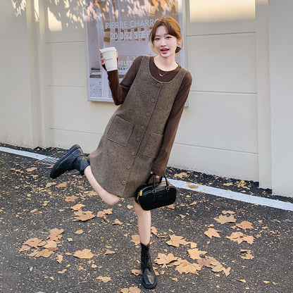 2点セット！【セットアップ】メラード ノースリーブ ウールワンピース レディース 秋冬新作 高級感 インナーワンピース【JZシリーズ】