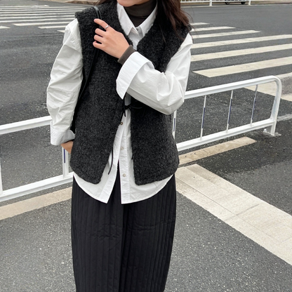 【トップス】春 秋 冬 コーデュロイ風レザー レースアップ ベスト  【JZシリーズ】