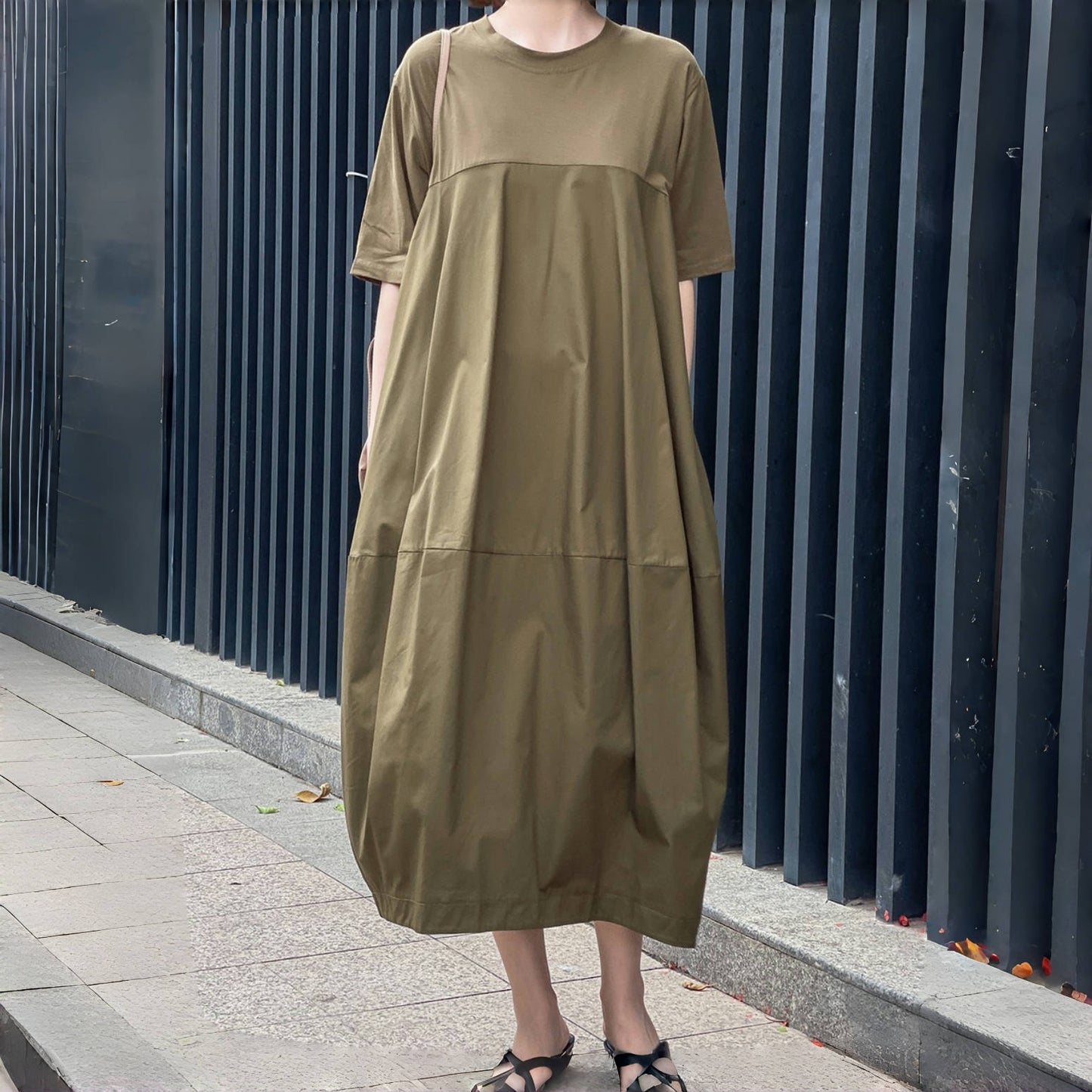 【ワンピース】夏 切り替え ラウンドネック バルーンスカート 半袖 ワンピース 【JZシリーズ】