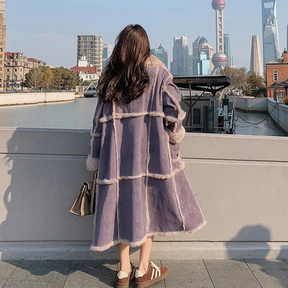 【アウター】フェイクファー シープボアコート 冬用 裏起毛 ムートンデザイン ロング 綿入れコート【JZシリーズ】