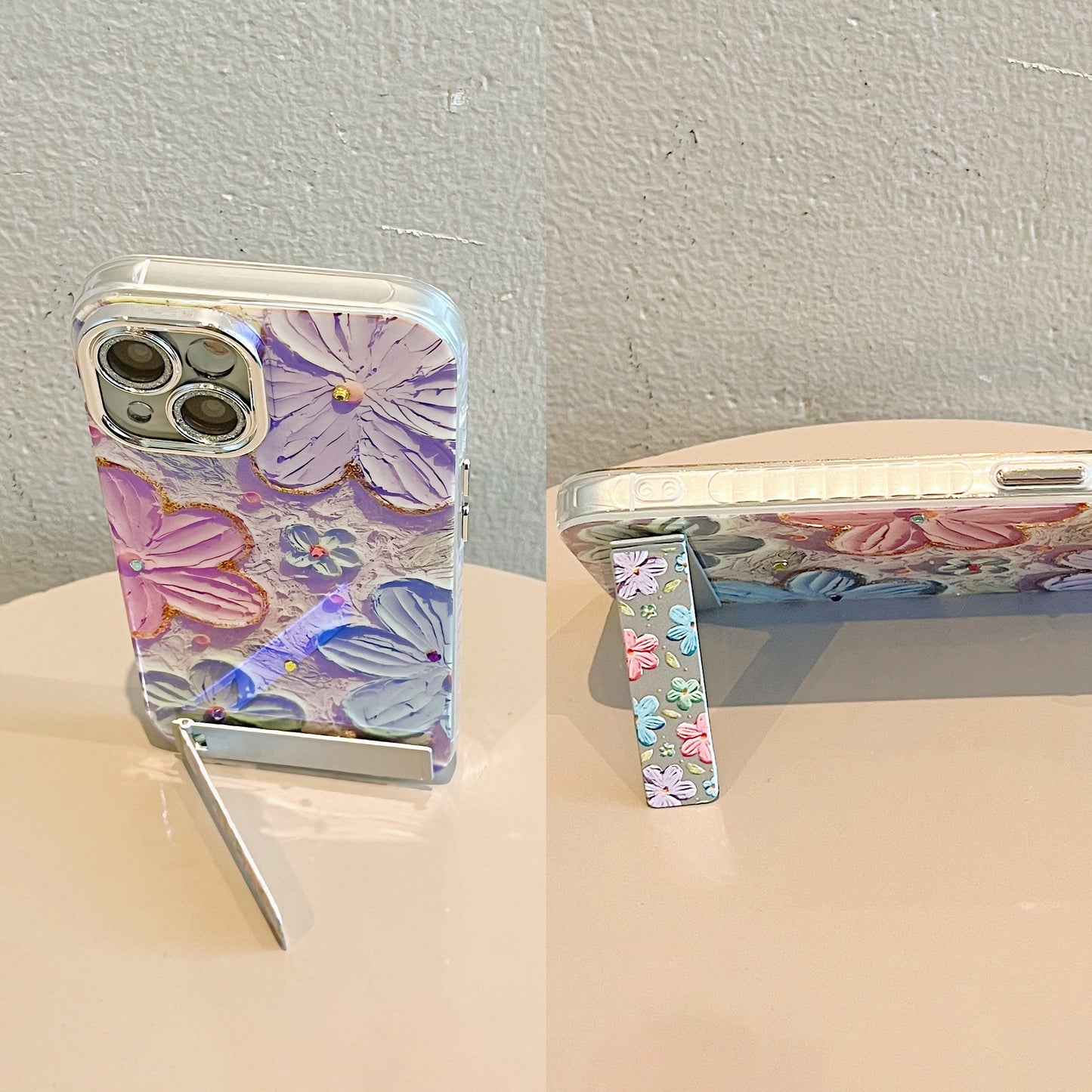 【グッズ】iPhone 16 Pro Max / 15 Pro / 13 / 13 PM  用 ブルーライトカット 油絵フラワー 韓国風 レディース 全面保護 レンズカバー付き 高級感 ストラップ付き 新作 スマホケース