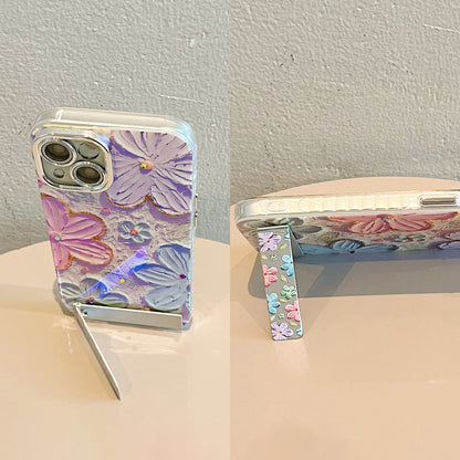 【グッズ】iPhone 16 Pro Max / 15 Pro / 13 / 13 PM  用 ブルーライトカット 油絵フラワー 韓国風 レディース 全面保護 レンズカバー付き 高級感 ストラップ付き 新作 スマホケース