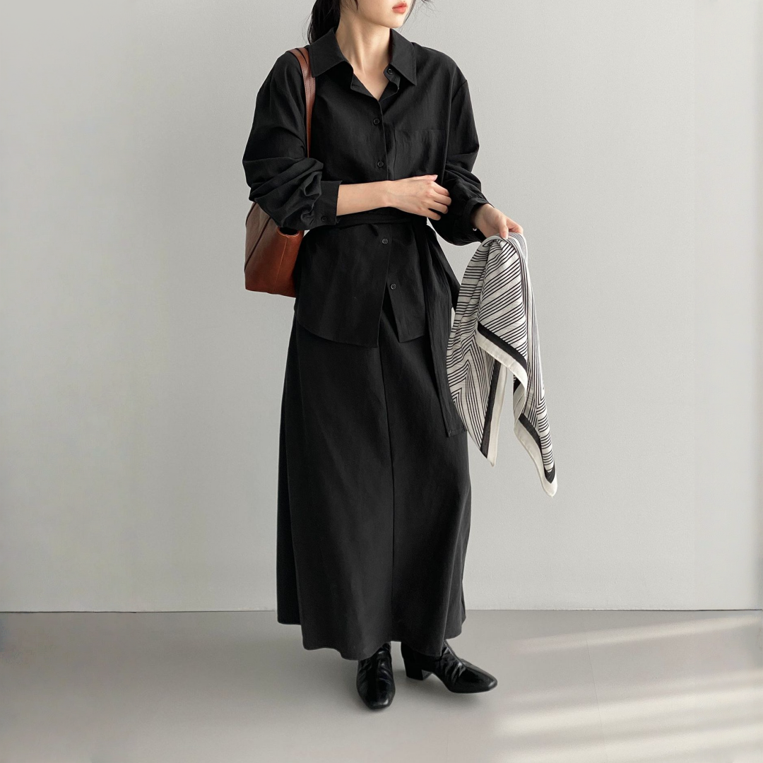 【ワンピース】春 秋 冬  通勤 長袖 紐付きロングワンピース 【JZシリーズ】