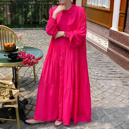 【ワンピース】10色展開 オーバーサイズ 長袖 大きいサイズ対応 無地 シャツワンピース