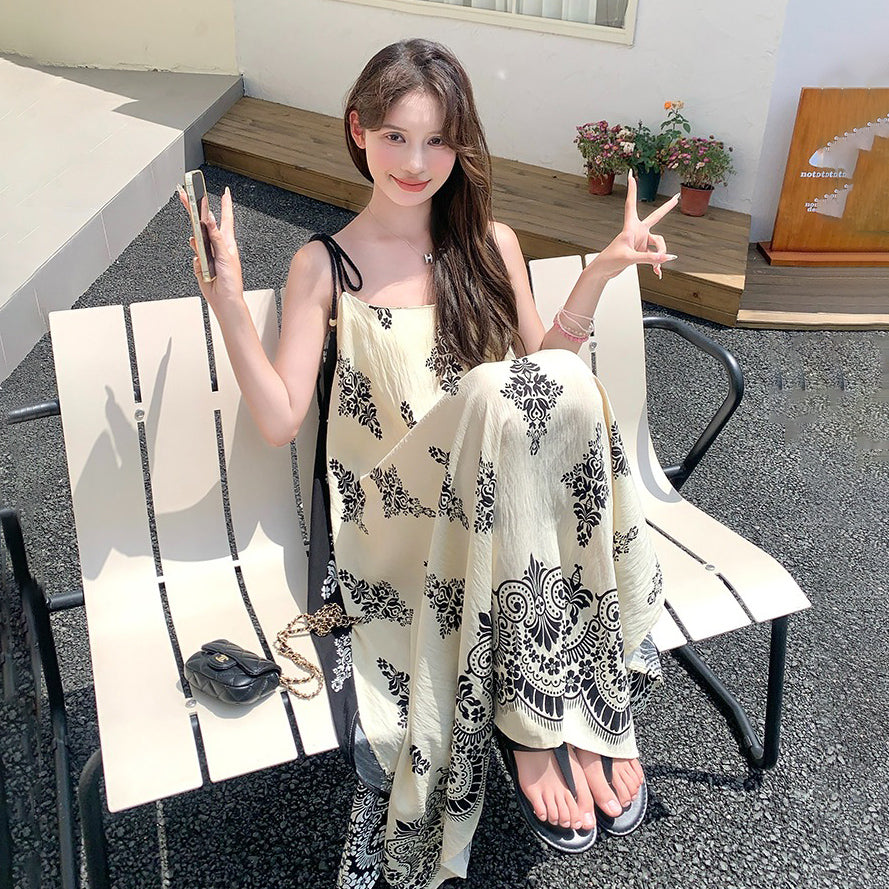 【ワンピース】フレンチリゾート風  夏新作 超映え民族風プリント  ノースリーブワンピース【SHシリーズ】