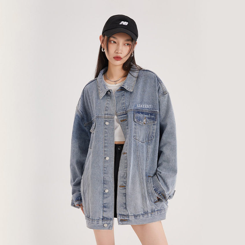 【アウター】アメリカンレトロ ワーク風 デニム 男女兼用 ジャケット レディース ゆったり 英字プリント カジュアル 2026春新作 【FCシリーズ】