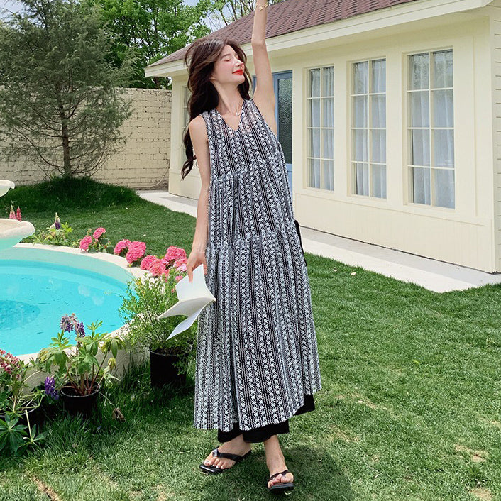 【ワンピース】ボヘミアン風ツイード調 ノースリーブワンピース 【SHシリーズ】