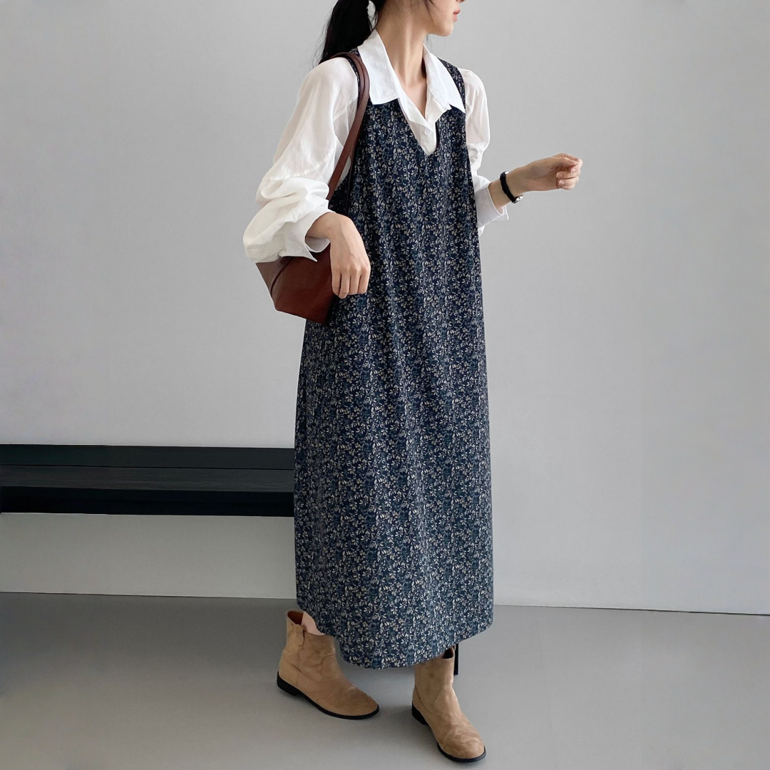 【ワンピース】春 秋 冬 Vネック 花柄 ノースリーブ ワンピース 【SHシリーズ】