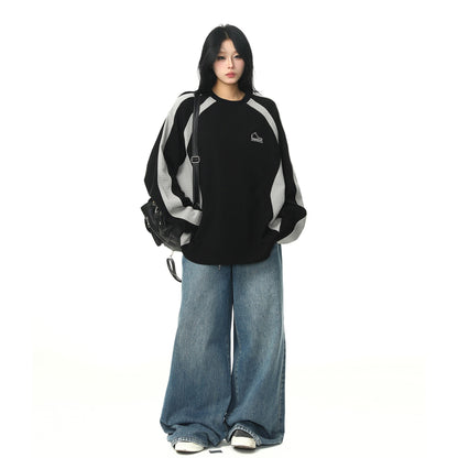 【トップス】アメリカンヴィンテージ 配色切替 クルーネックスウェット ゆったり レディース ペア対応 パーカー【FCシリーズ】