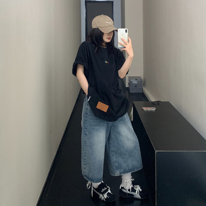 【トップス】【7～15日内発送】上品シルエット高級感 夏新作 ミニマルデザイン 英字刺繍 綿100％ 半袖Tシャツ【FCシリーズ】