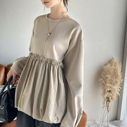 【トップス】春秋新作 裾切替 ゆったり長袖プルオーバー スウェット パーカー