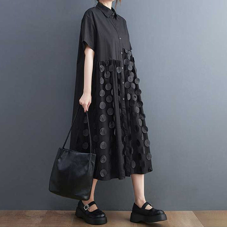 【ワンピース】韓国風  ゆったり大きめサイズ×体型カバー シャツ半袖ワンピース【ANシリーズ】