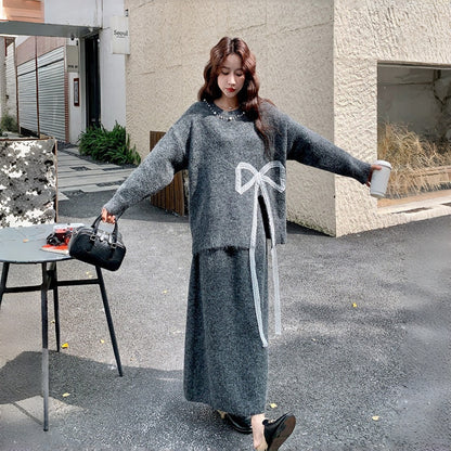 【セットアップ】上品な リボンタイ 合わせやすい ゆったり 2点セット【JZシリーズ】