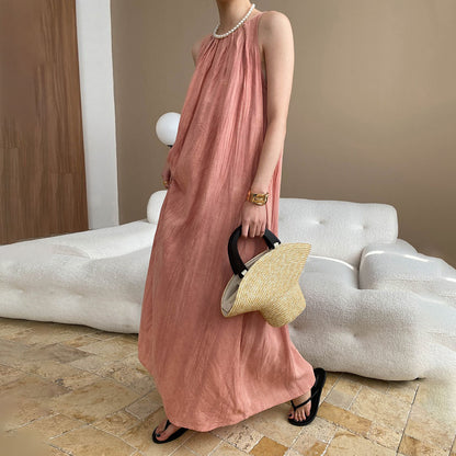 【ワンピース】リラックス感 ホリデースタイル クルーネック ギャザーデザイン ノースリーブワンピース【SNシリーズ】