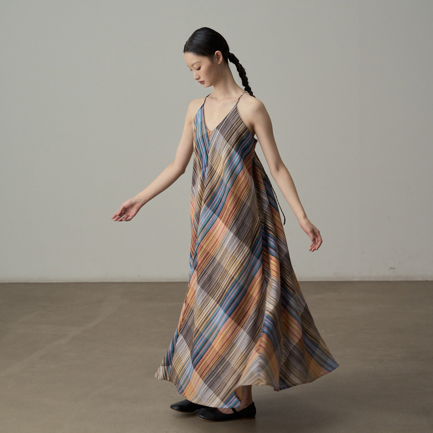 【ワンピース】フレンチヴィンテージ風 ロマンチック カラーヤーンチェック柄 ノースリーブ オフショルダーワンピース【SHシリーズ】