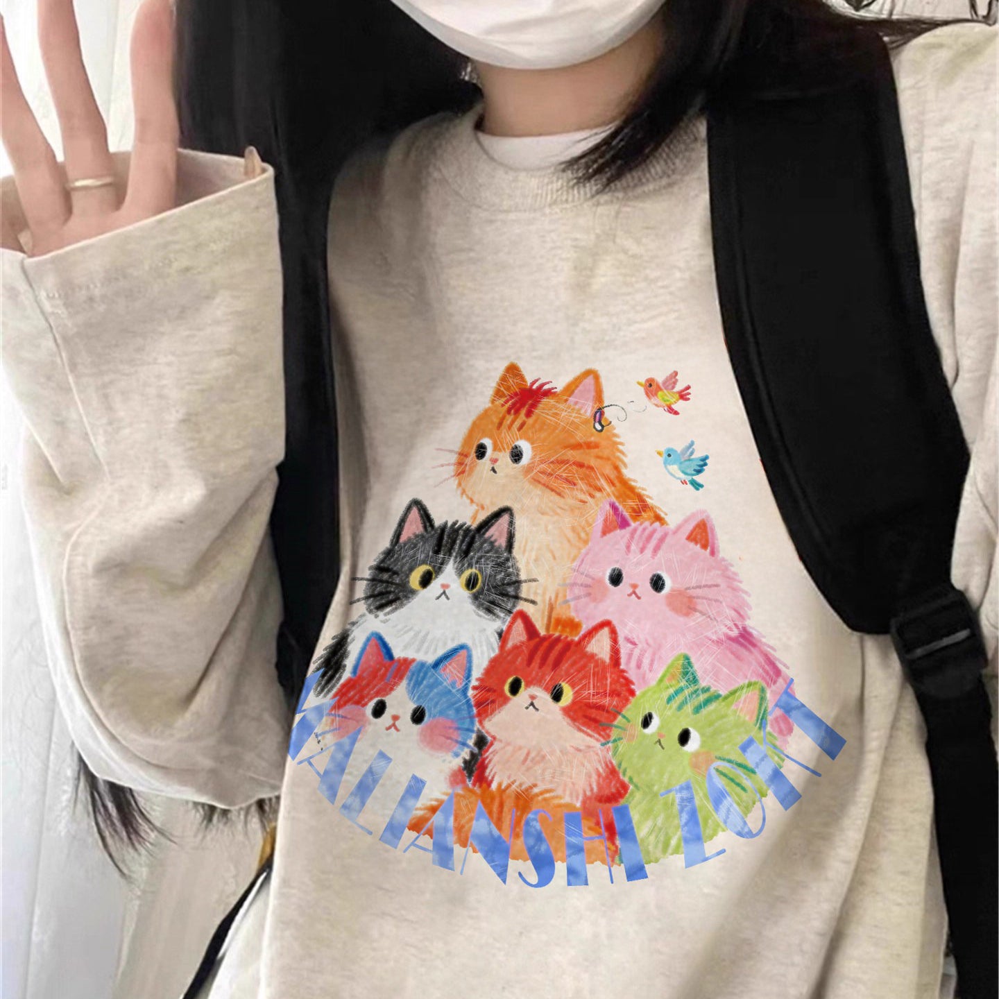 【トップス】猫柄 アメリカンレトロ 長袖Tシャツ レディース 春トレンド ゆるシルエット 高見え 人気急上昇 ストリートトップス【FCシリーズ】