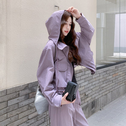 2点セット【セットアップ】大人気 パープル カーゴスタイルジャケット + ワイドパンツ セットアップ 早春秋 【JZシリーズ】