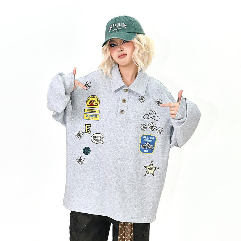 【トップス】ワッペンPOLOスウェット 春新作 ゆったり アメリカンカレッジ 男女兼用 パーカー【FCシリーズ】