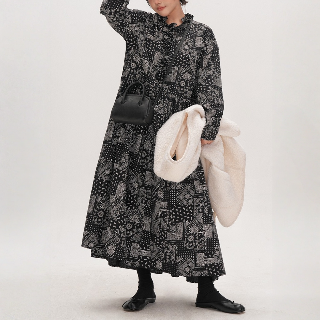 ワンピース】春 秋 冬 レトロ風 個性的 通勤用 細見え ロング