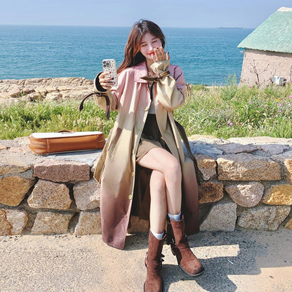 【アウター】ドーパミン系 上質感 小众カジュアル 韓国風 グラデーション トレンチコート レディース 春秋 超人気 おしゃれ ミドル丈 コート【SHシリーズ】
