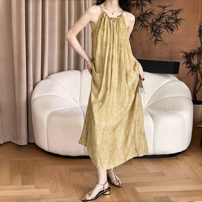 【ワンピース】ニューチャイナ風 ノースリーブ ホルターネック グラデーション ワンピース レディース レトロ テンセル ロングドレス【JZシリーズ】